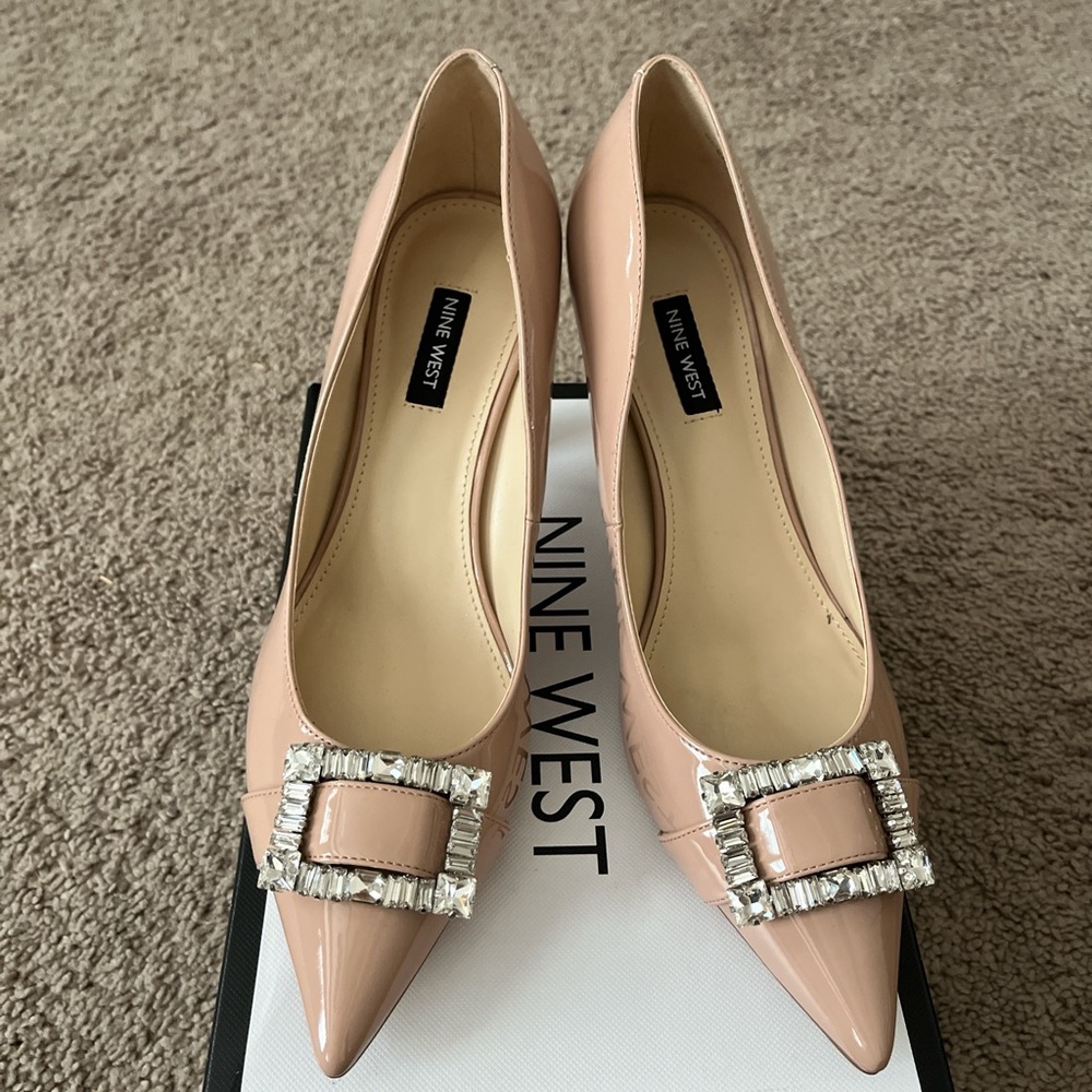 Nine West Blush Heels with Crystal Buckle